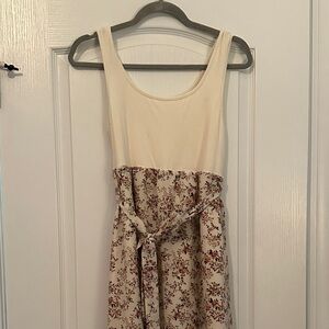 Maternity Cream and Brown Floral Midi Dress